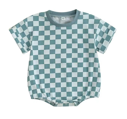 Gingham Romper- Aqua