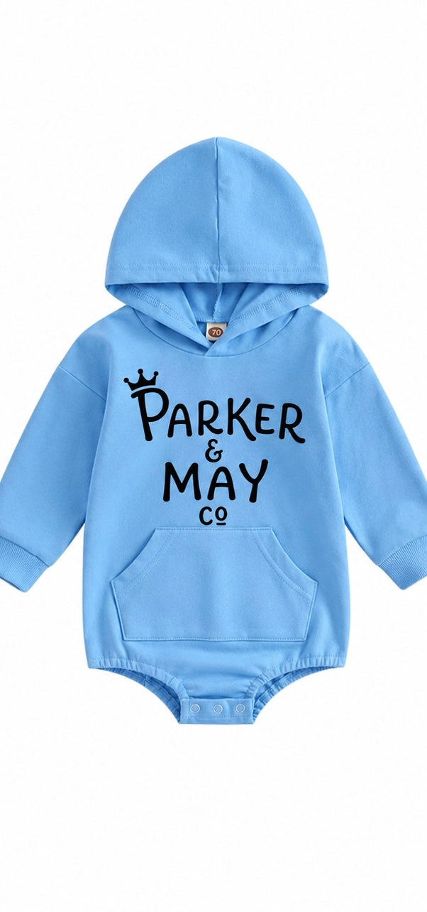 Pre-order: Parker & May Hoodie Romper- Light blue