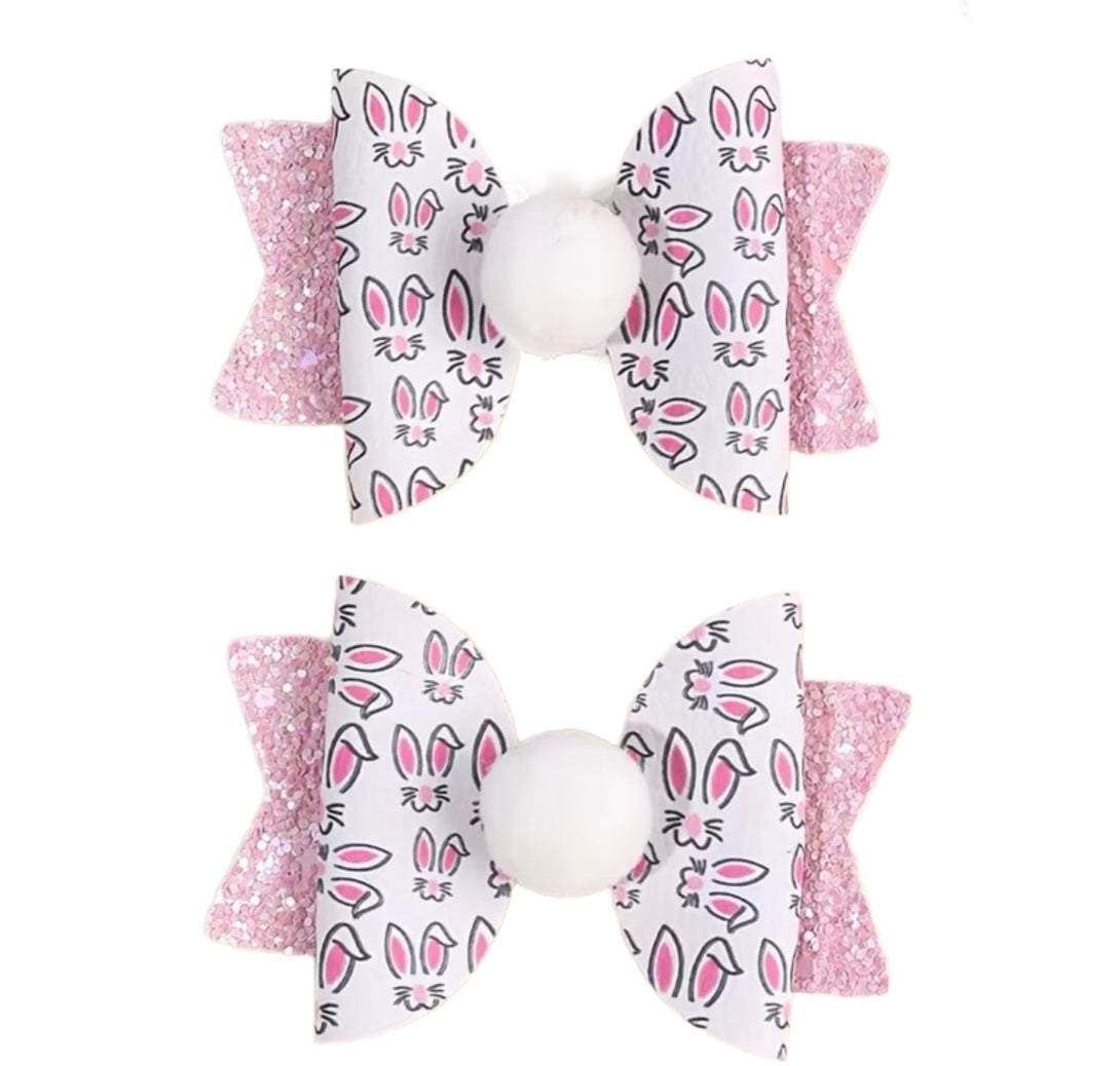 Fluffy Bunny Pink Bow Set