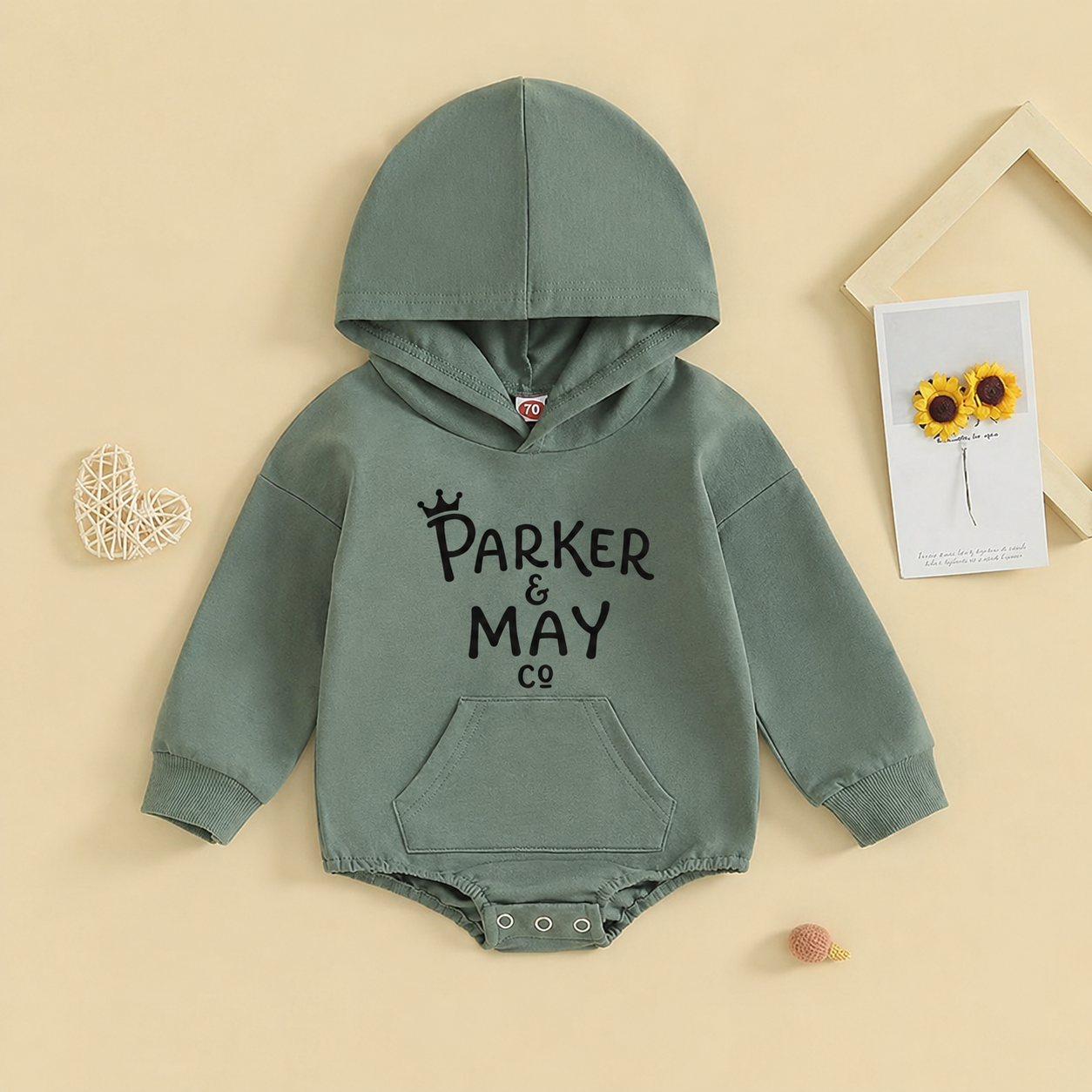Pre-order: Parker & May Hoodie Romper - Khaki