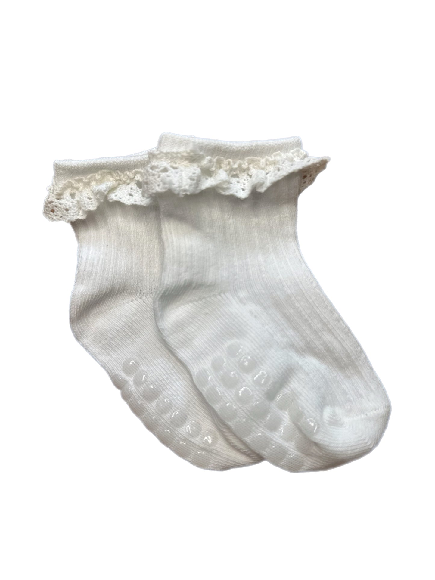 Frilly Cotton Socks- White and Sage