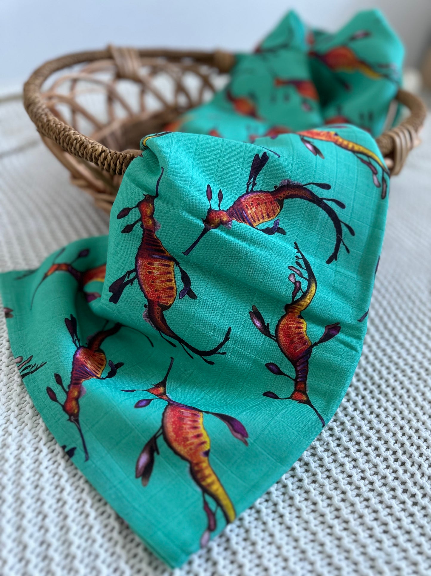 Weedy Sea Dragon Organic Muslin Swaddle| Dusty Road Apparel