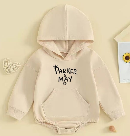 Pre-order: Parker & May Hoodie Romper- beige