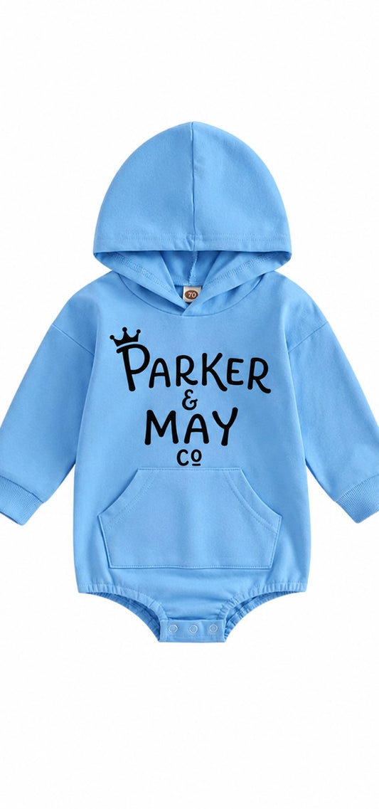 Pre-order: Parker & May Hoodie Romper- Light blue