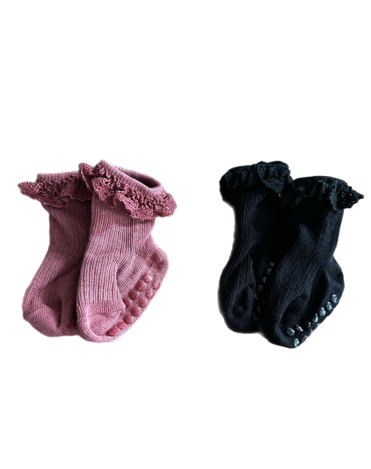 Frilly Socks- Crimson and Black