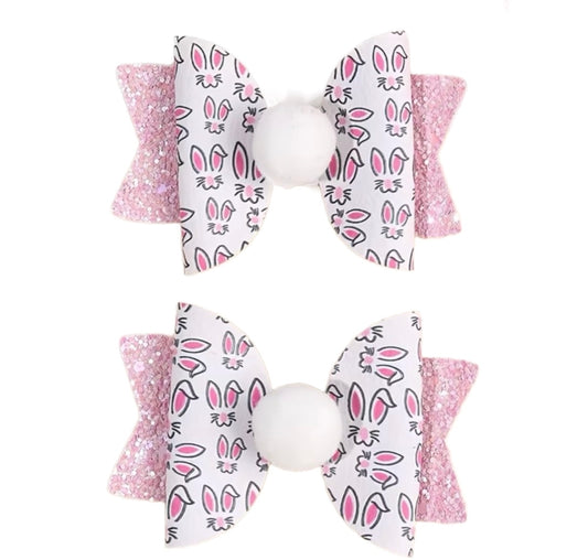 Fluffy Bunny Pink Bow Set