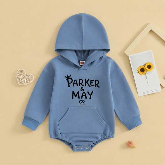 Pre-order: Parker & May Hoodie Romper- Blue