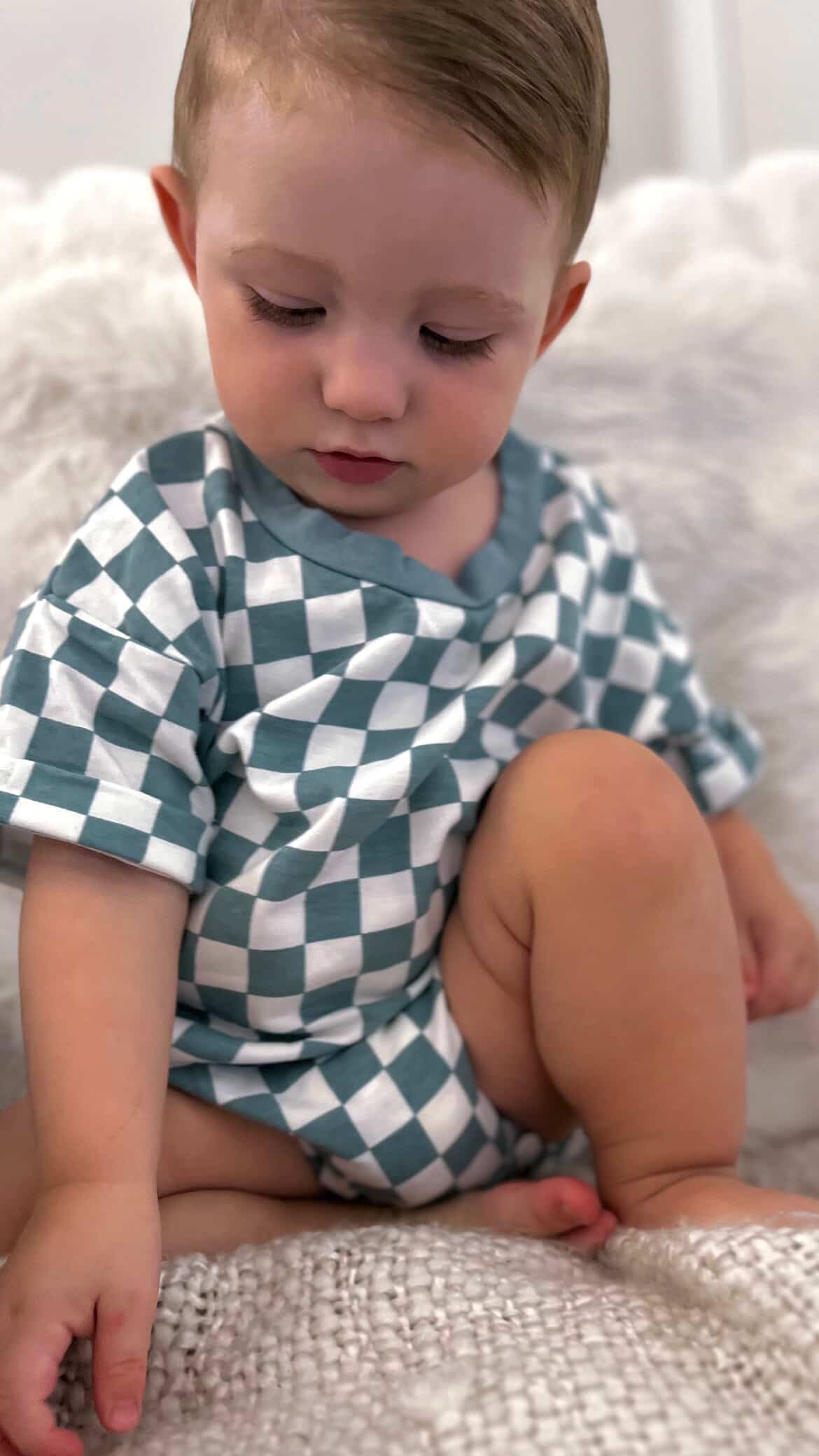 Gingham Romper- Aqua