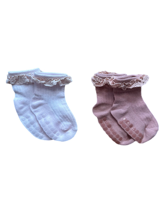 Frilly Cotton Socks- Pink and Rose