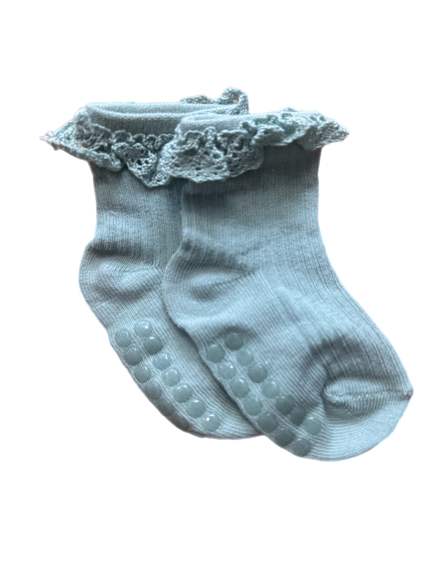 Frilly Cotton Socks- White and Sage