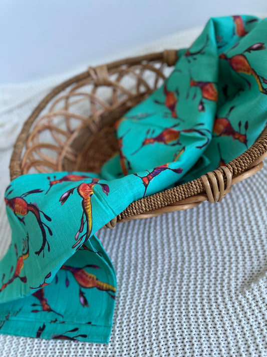 Weedy Sea Dragon Organic Muslin Swaddle| Dusty Road Apparel